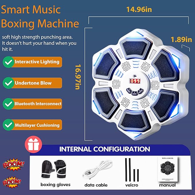 Music Boxing Machine, New Wall Mounted Smart Music Boxing Family Games, Electronic Focus Agility Training Equipment with Glove, Exercise Equipment
