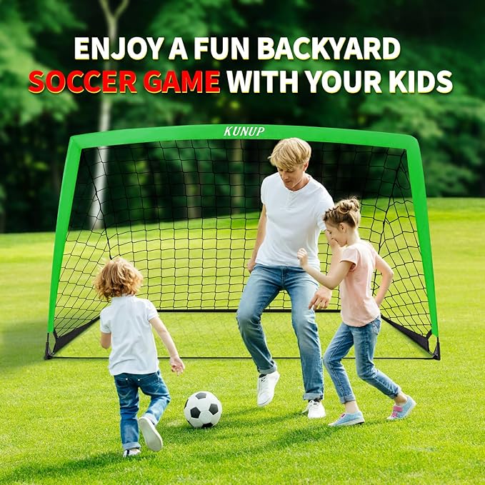 2 Pack Kids Soccer Goal for Backyard Set 9x5FT Portable Pop Up Soccer Net Training Equipment with Soccer Ball, Training Dice Mat, Cones and Carry Bag for Youth Toddler Teams Indoor Outdoor Sport Game