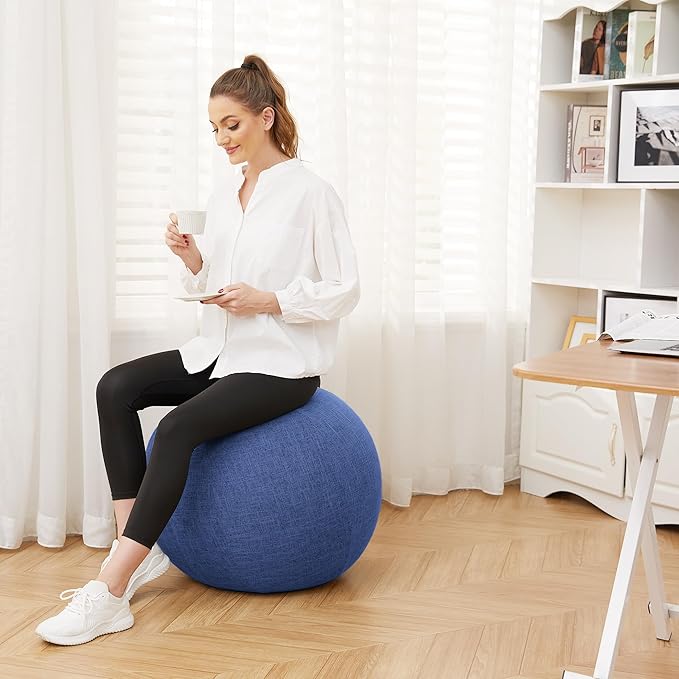 Exercise Ball Chair with Fabric Cover, Standard Size (25inches/65cm), for Home Offices, Balance Training, Yoga Ball