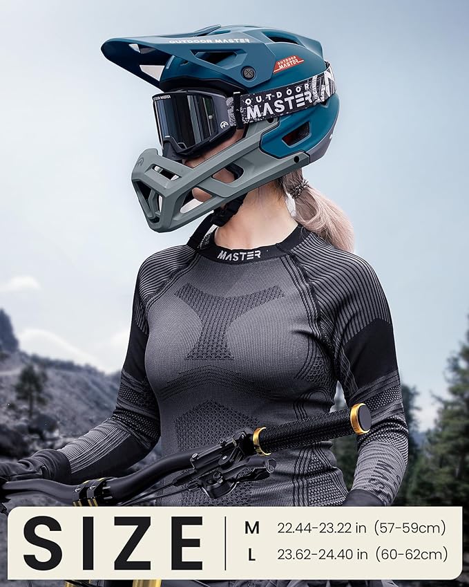 OutdoorMaster Full Face Mountain Bike Helmet for Men & Women-Two Removable Chin Pad Mountain Bike Helmet Grizzly, Ventilation Lightweight Racing Downhill DH BMX MTB Helmet