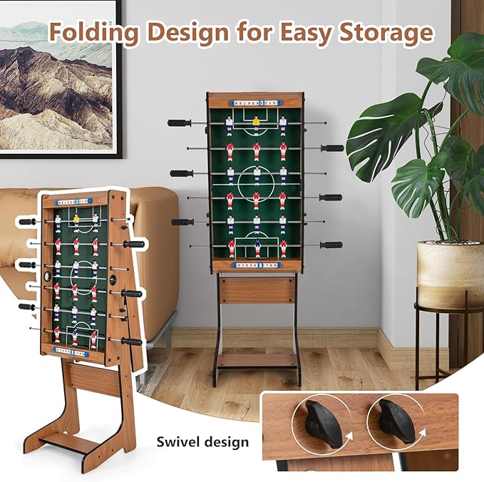 Goplus Folding Foosball Table, 27” Wooden Soccer Game Table with 2 Footballs & Score Keepers, Indoor Outdoor Portable Football Game Set for Kids Adults, Arcades, Bars, Parties, Family Nights