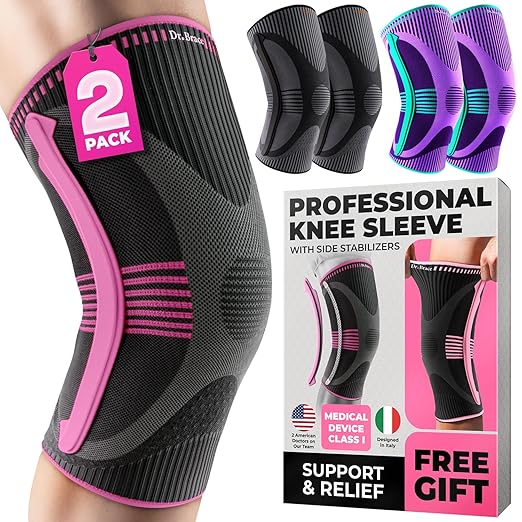 DR. BRACE ELITE Knee Brace with Size Stabilizer (2 Pack) Knee Brace for Women & Men, Workout, Sports, Daily Knee Compression Sleeve for Maximum Knee Pain Support & Fast Recovery (Orion, Medium)