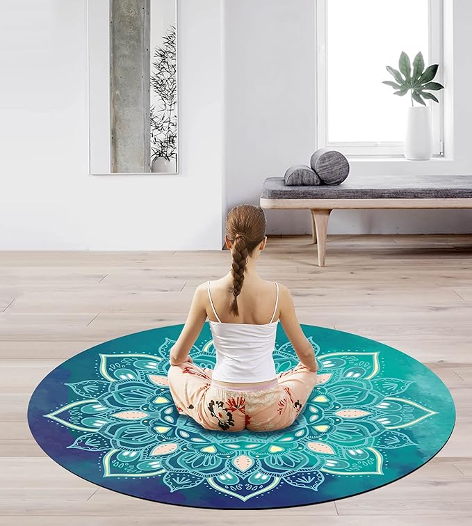 Pilates Mat Round Oversize Yoga Mat Suede Rubber Non-Slip Dia 140cm Exercise Mat Meditation Mat Workout Mat for Home Outdoor