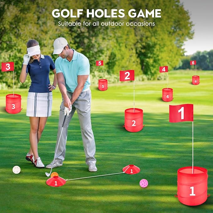 Golf Bucket Outdoor Yard Games, Golf Practice Toys for Family, Adults and Kids, Portable Golf Course for Backyard, Lawn, Park, Beach, Camping (9 Hole Course)