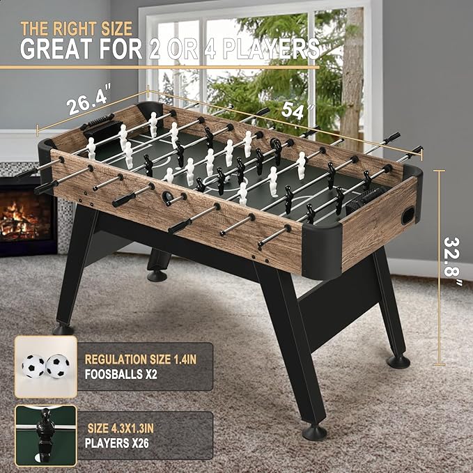 RAYKEE Foosball Table, 54" Soccer Games Table Competition Sized Wooden Table Soccer w/ 2 Balls for Adult Kids Youth Home, Game Room, Office, Party