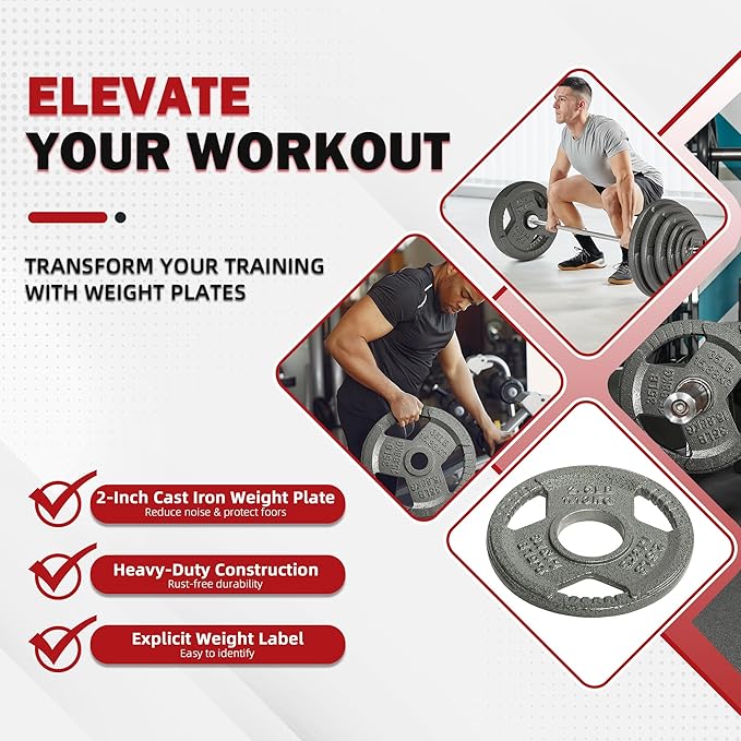 Cast Iron Gym Weight Plates | 1" and 2" Olympic Bumper Plates for Weightlifting, CrossFit, Deadlift, and Squat