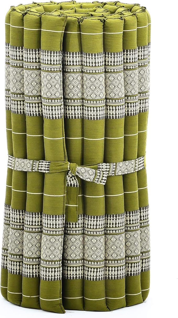 Leewadee - Foldable Floor Mattress - Japanese Roll Up Futon -Trifold Tatami Mat- Guest Floor Bed - Camping Mattress - Thai Massage Mat, Kapok Filled, 75 x 28 inches, Green