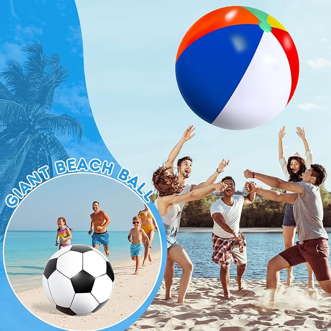 Lewtemi Giant Inflatable Sports Balls Large Inflatable Beach Ball Baseballs Soccer Rainbow Basketball Football for Sport Birthday Party Favor(4 Pcs,Soccer, Baseball, Basketball, Beach Ball,27 Inch)