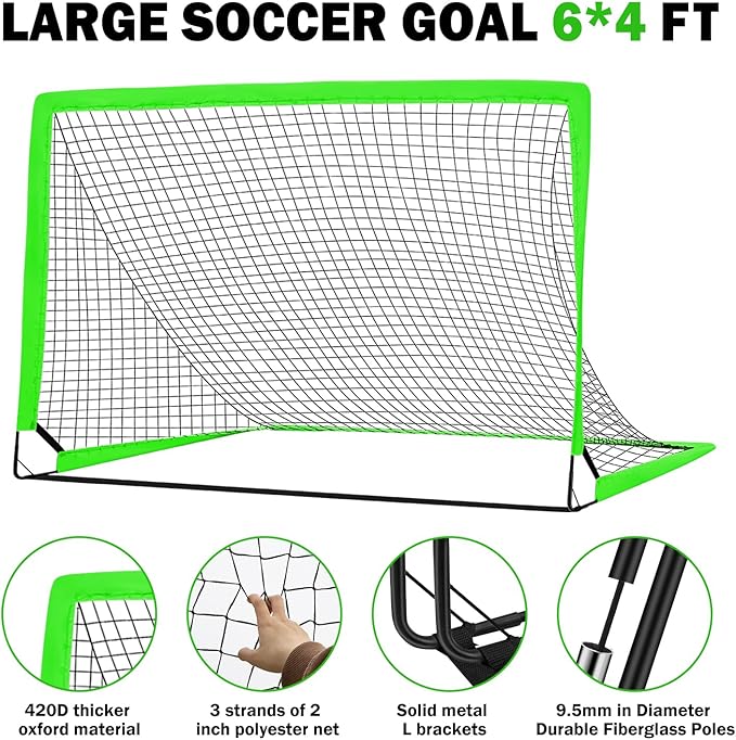 6x4 FT Kids Soccer Goals for Backyard - 2 Pack Soccer Nets, Portable Pop Up Goal Set with Training Mat, Cones, Target & Ball - Soccer Training Equipment Gift for Boys/Girls Ages 3-12