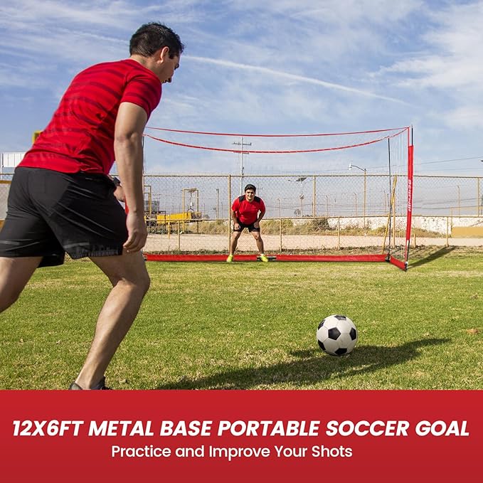 Soccer Goal, 12X6FT Soccer Net Easy Setup, Portable Soccer Goals for Backyard with Upgraded Collapsible Metal Base, Outdoor Indoor Soccer Goal Net for Practice with Carry Bag