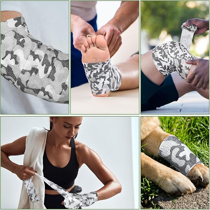 Treela 48 Pack Self Adhesive Wrap Bandage Bulk, 2 Inches x 5 Yards Self Adherent Cohesive Bandage Elastic Athletic Tape Breathable Wound Tape for Stretch Athletic Sports Wrist Ankle(Black Camo)