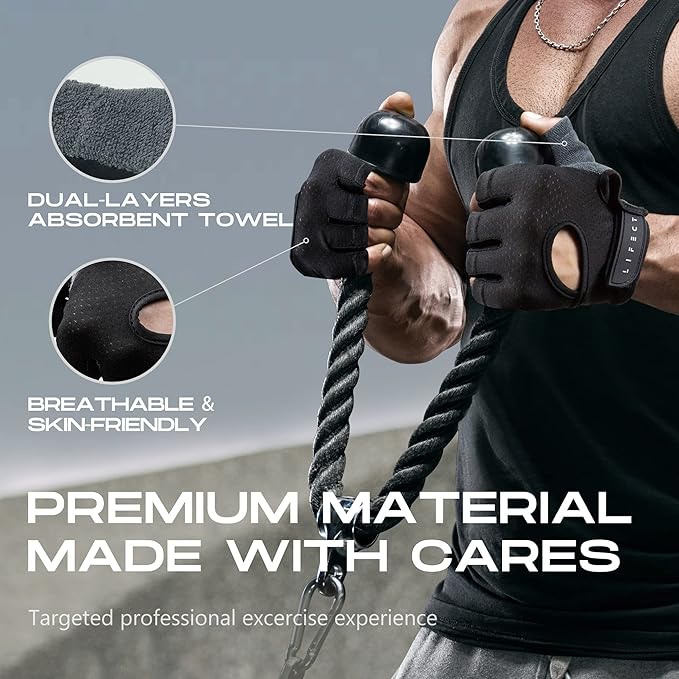 LIFECT Essential Breathable Workout Gloves, Weight Lifting Fingerless Gym Exercise Gloves with Curved Open Back, for Powerlifting, Women and Men