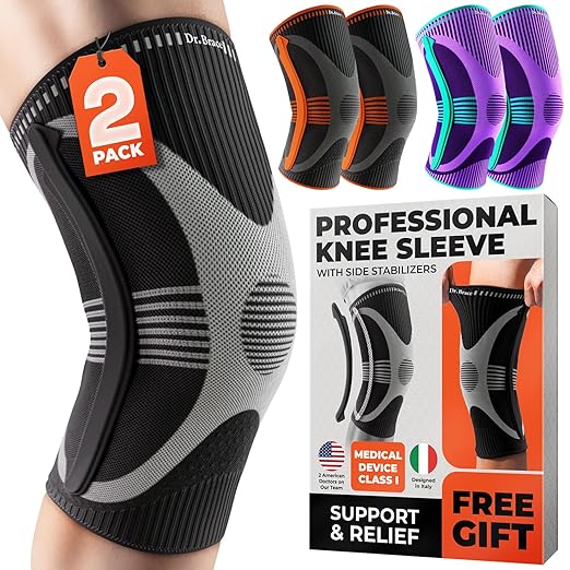 DR. BRACE ELITE Knee Brace with Size Stabilizer (2 Pack) Knee Brace for Women & Men, Workout, Sports, Daily Knee Compression Sleeve for Maximum Knee Pain Support & Fast Recovery (Mercury, Large)
