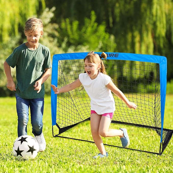 Kids Soccer Goals for Backyard Set, Portable Toddler Soccer Goal 2 of 4x3 ft, 6x4 ft, 7x5 ft, Soccer Training Equipment, Pop Up Soccer Net Kit with Size 4 Soccer Ball, Youth Games, Outdoor Sports Play