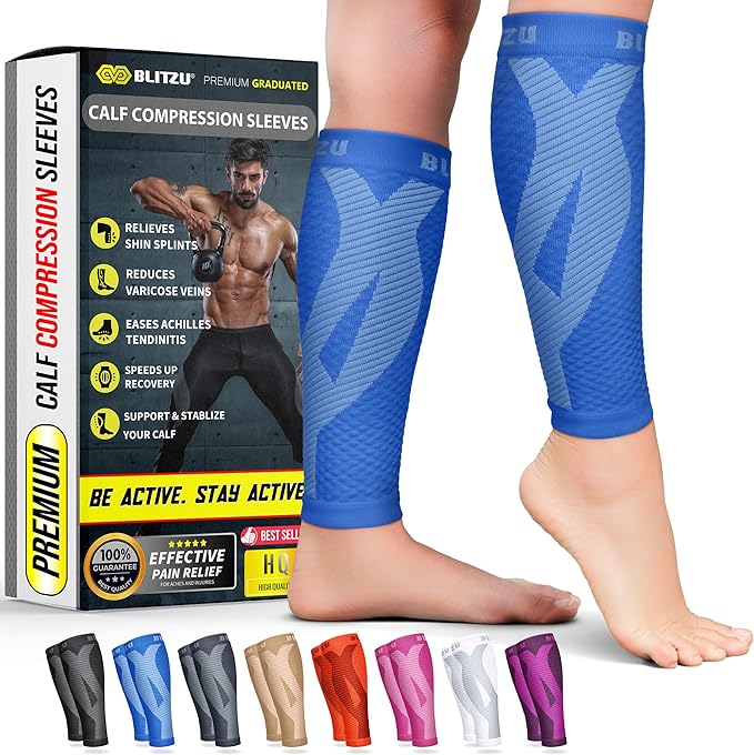 BLITZU Calf Compression Sleeve for Men & Women Footless Compression Socks Support Runners Leg Sleeve Shin Splints Pain Relief