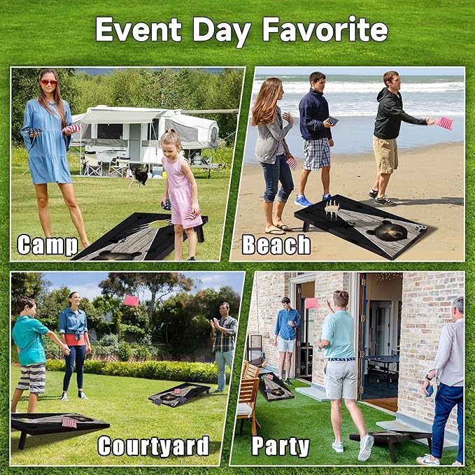 Cornhole Board Set with Carrying Bags & 8 Bean Bags Corn Hole Boards Bean Toss Game for Adults Family Outdoor Lawn Outside Backyard Games