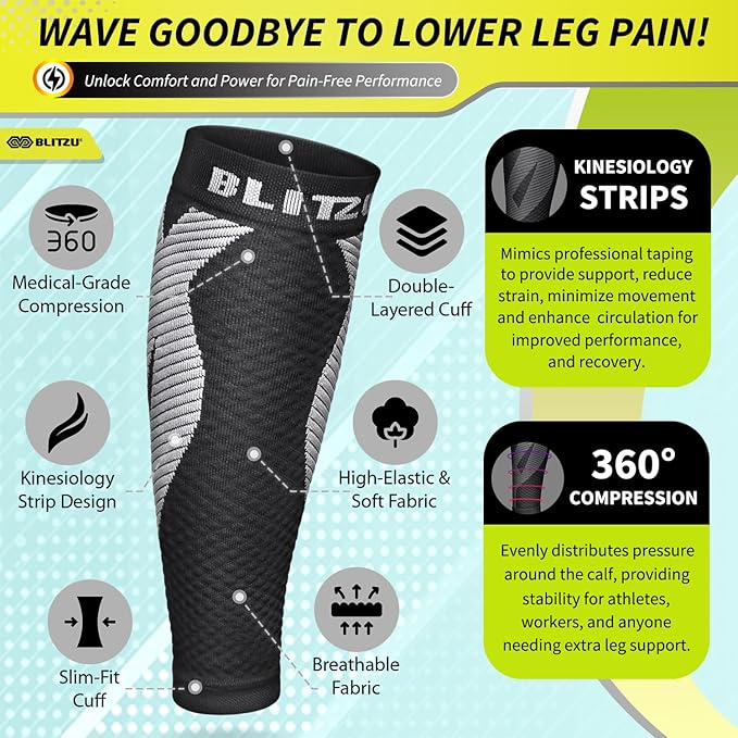 BLITZU Calf Compression Sleeve for Men & Women Footless Compression Socks Support Runners Leg Sleeve Shin Splints Pain Relief