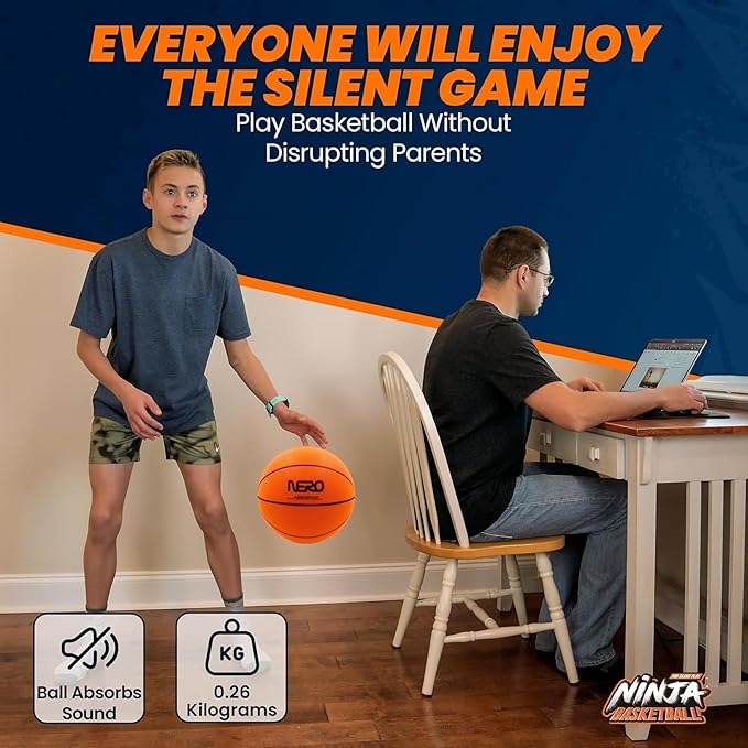 Ninja Silent Basketball- Soft Foam Indoor Hoop Play | Soundless Ball for Quiet Dribbling and Indoor Training