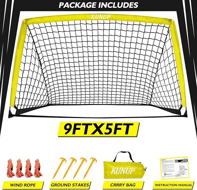 5×3 6x4 9x5 FT Portable Kids Soccer Goal for Backyard, Foldable Soccer Practice Net with Carrying Bag for Toddler Youth Adult Pop Up Soccer Training Equipment Indoor and Outdoor Sports Game