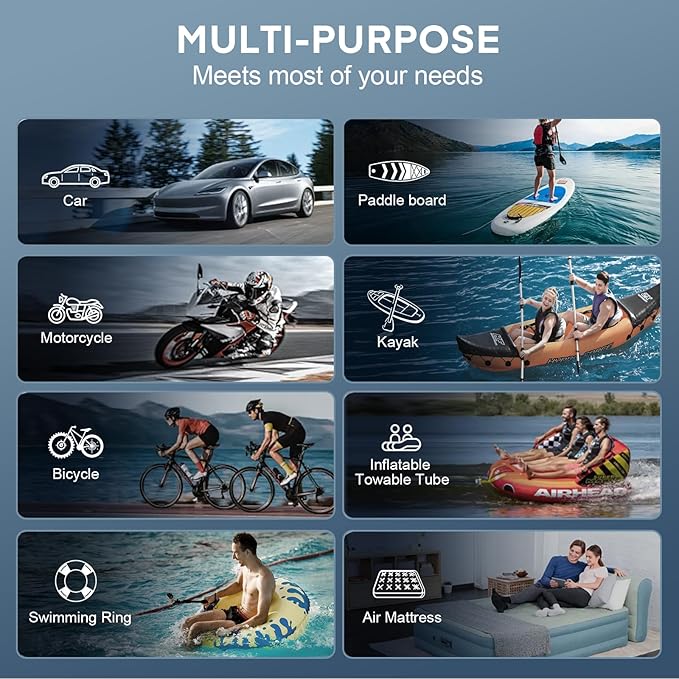 Paddle Board Pump, Tire Inflator Portable Air Compressor - Cordless Air Pump for Inflatables with Auto-Off, Deflate Function, Rechargeable Sup Pump Electric for Car Tires, Paddleboards, Mattress