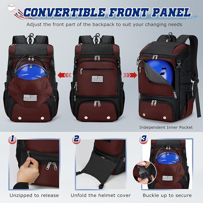 RAINSMORE Baseball Backpack, Lightweight Softball Bag with Shoe Compartment Baseball Bag for Youth & Adult Softball Bat Bag with Fence Hook Helmet Holder Sports Backpack for T-Ball