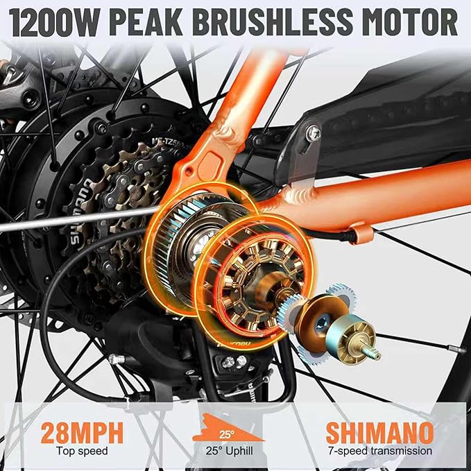 Core Electric Bike for Adults - Peak 1000W/1200W Brushless Motor Ebike, 468&500Wh Removable Built in Battery 26&27.5X2.1 Tire Step Over Bicycle with 7 Speed, Commute E Bikes