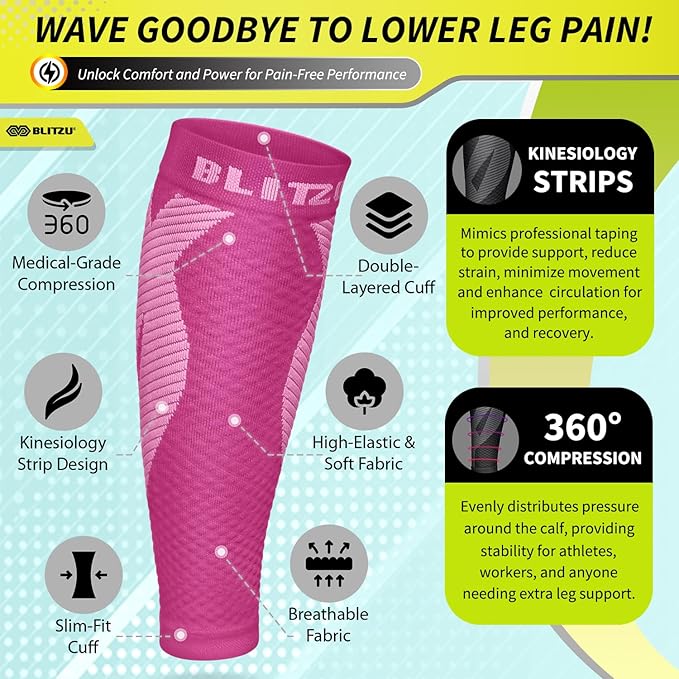 BLITZU Calf Compression Sleeve for Men & Women Footless Compression Socks Support Runners Leg Sleeve Shin Splints Pain Relief
