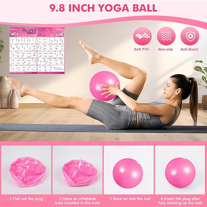 Pilates Ring Set Exercise Equipment with Exercise Bands Resistance Bands Set, Pilates Ball, Sliding Disks – Workout Equipment Home Gym Includes Complete Fitness Poster
