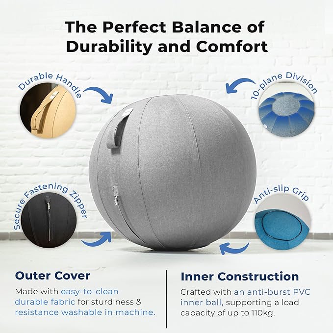 Balance Ball Chair for Office & Home - Ergonomic Exercise Ball for Posture & Back Pain Relief, Yoga Ball Chair - Sitting Ball with Washable Linen Cover