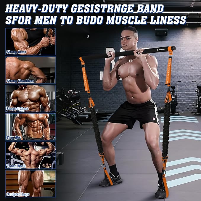 Portable Pilates Bar Kit with Resistance Bands for Men and Women - 3 Set Exercise Resistance Bands - Multifunctional Home Gym - Supports Full-Body Workouts – with Fitness Poster and Video