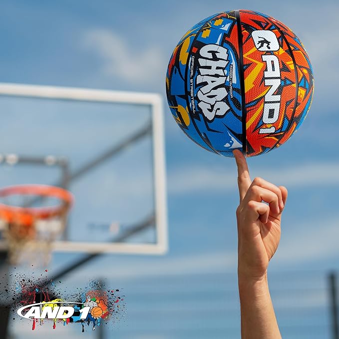 AND1 Chaos Rubber Basketball: Official Regulation Size 7 (29.5 inches) Rubber Basketball - Deep Channel Construction Streetball, Made for Indoor Outdoor