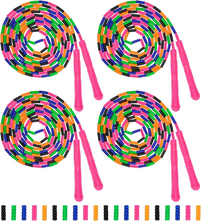 Coolrunner 16 FT Long Jump Rope(4 PACK), Double Dutch Jump Ropes Soft Beaded Skipping for Kids Adults Plastic Segmented Long Enough for 4-5 Jumpers