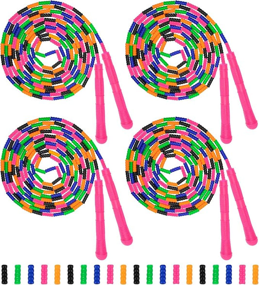 Coolrunner 16 FT Long Jump Rope(4 PACK), Double Dutch Jump Ropes Soft Beaded Skipping for Kids Adults Plastic Segmented Long Enough for 4-5 Jumpers