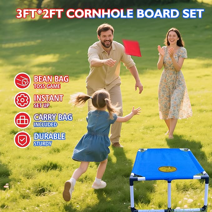 Portable PVC Framed Cornhole Game Set with 2 Collapsible Cornhole Boards, 8 Bean Bags and Carrying Case, Waterproof Mini Cornhole Set, Outdoor Indoor Yard Toss Games Rainbow Design (3 x 2-feet)
