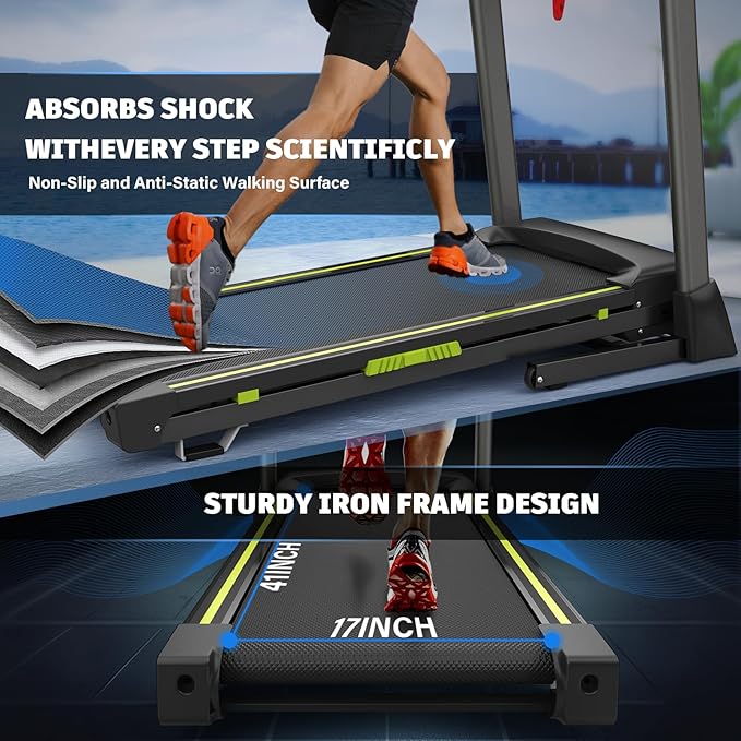 3.5HP Folding Treadmill for Home Use - 330 lb Weight Capacity, 17" Wide Belt, 7.5 MPH Speed, Quiet Motor, LED Display, Heart Rate Monitor - Perfect for Compact Spaces