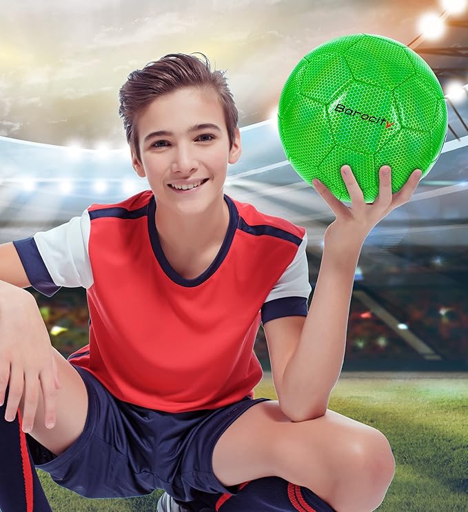 Soccer Ball - Premium Boy and Girl Official Match Ball with Cool Reflective Iridescent Rainbow Hex Pattern, Durable, Indoor, Outdoor, Training, Practice, Playtime and Games
