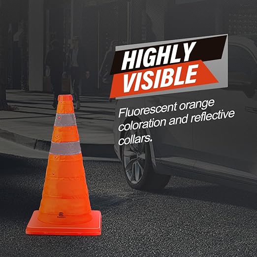 RoadHero 18 Inch 20 Pack Collapsible Traffic Safety Cones, Multi Purpose Pop-up Cones with Reflective Collar for Road Safety, Orange Cones for Driving Training, Parking Lots