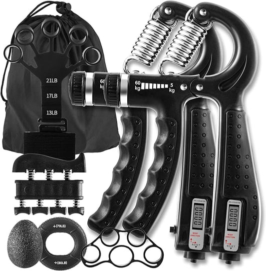 7PCS Grip Strength Trainer Kit, 2 Adjustable Forearm Resistance Grips, Finger Stretchers, Grip Ring, Hand Squeeze Ball, Finger Exercises, User Manual, Suitable for Hand Training, Suitable for Everyone