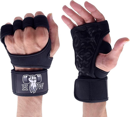HW Weight Lifting Gloves – Built-in Wrist Wraps for Unbeatable Support in Gym, Crossfit & Strength Workouts (Men & Women)