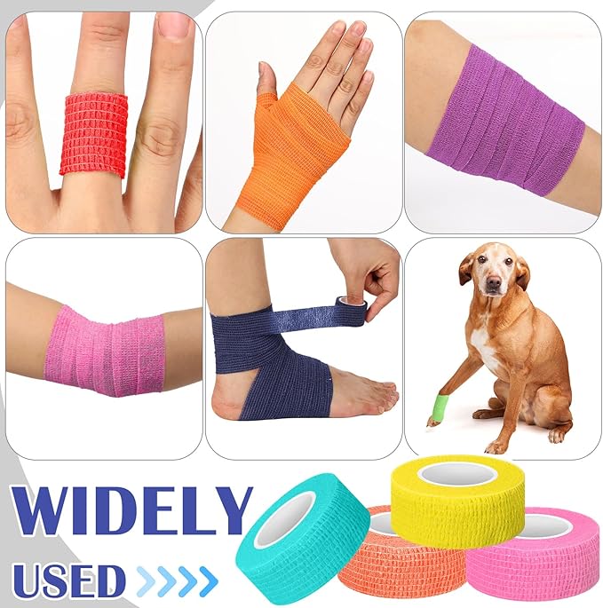 Treela 48 Pack Self Adhesive Wrap Bandage Bulk, Self Adherent Cohesive Bandage Elastic Athletic Tape Breathable Wound Tape for Stretch Athletic Sports Wrist Ankle(Multicolor,1 Inch X 5 Yards)