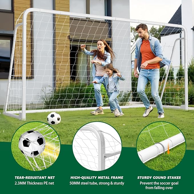 NAIZEA Soccer Goal - 12x6FT/16x7FT/10x6FT/8x6FT/6x4FT Soccer Goals for Backyard - Metal Soccer Goals for Youth Adult - Multiple Sizes Colors - Perfect for Games Indoor Outdoor Practice