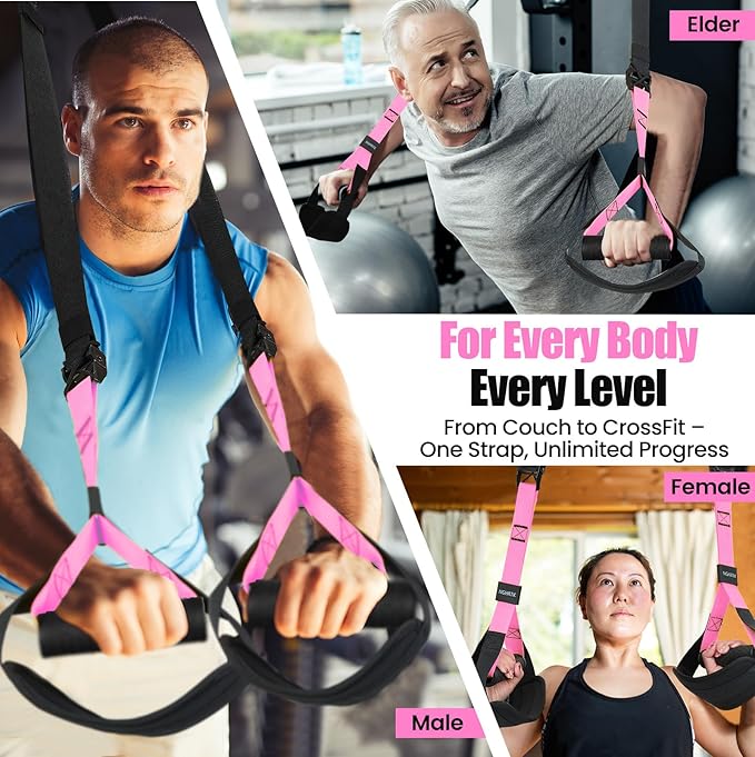 Home Suspension Training Kit with Suspension Trainer, Straps & Bands – Adjustable Full-Body Workout System for Home Gym, Yoga, Pilates, Travel | Compact Design