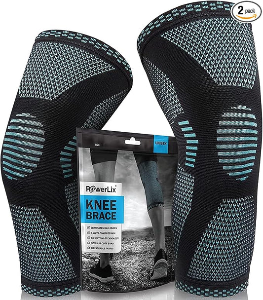 POWERLIX Knee Compression Sleeve (Pair) - Best Knee Brace for Knee Pain for Men & Women – Knee Support for Running, Basketball, Volleyball, Weightlifting, Gym, Workout, Sports