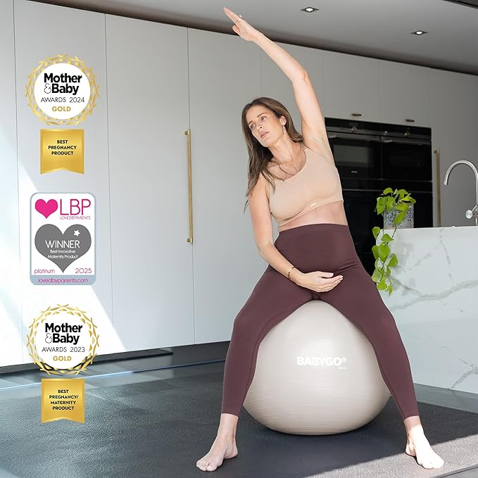BABYGO Birthing Ball - Pregnancy Yoga Labor & Exercise Ball & Book Set Trimester Targeting, Maternity Physio, Birth & Recovery Plan Included Anti Burst Eco Friendly