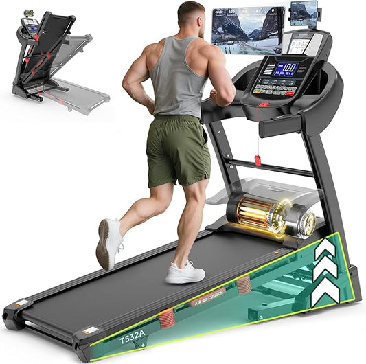 Running Treadmill for Home 400lbs Capacity, 5.1HP Folding Treadmill with 15% Auto Incline, Exercise Machine with Handle, App Scene Simulation, 18" Wide Deck, 0.6-10MPH, Included