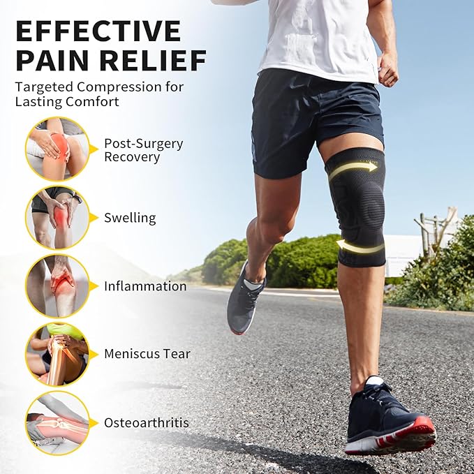 CAMBIVO 2 Pack Knee Brace for Men and Women, Knee Sleeves for Men with Patella Gel Pad and Side Stabilizers, Knee Compression Sleeves for Knee Pain Relief, Running, Workout, Daily Use