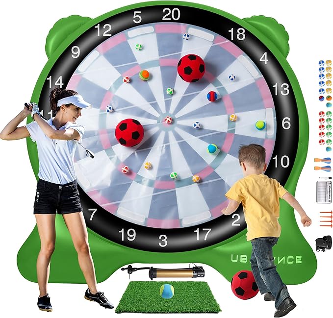 UBALANCE Giant Inflatable Dart Board for Adults, 6ft Outdoor Yard Games with 26 Sticky Balls, Soccer Tennis Golf Fun, Carnival Backyard Party & Lawn Sports