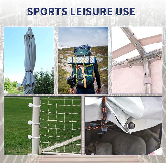 6 Inch Ball Bungee Cords, Heavy Duty UV Resistant Elastic Strap, Reusable Tie Down Cord with Balls, Indoor Outdoor Cords for Golf Net, Soccer Goals, Camping, Tent Poles, Hose (White, 50 Pack)