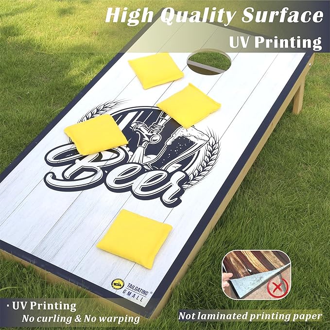 Cornhole Board Set 4FTx2FT Solid Wood Regulation Size Cornhole Set Includes 8 Cornhole Bags for Adults