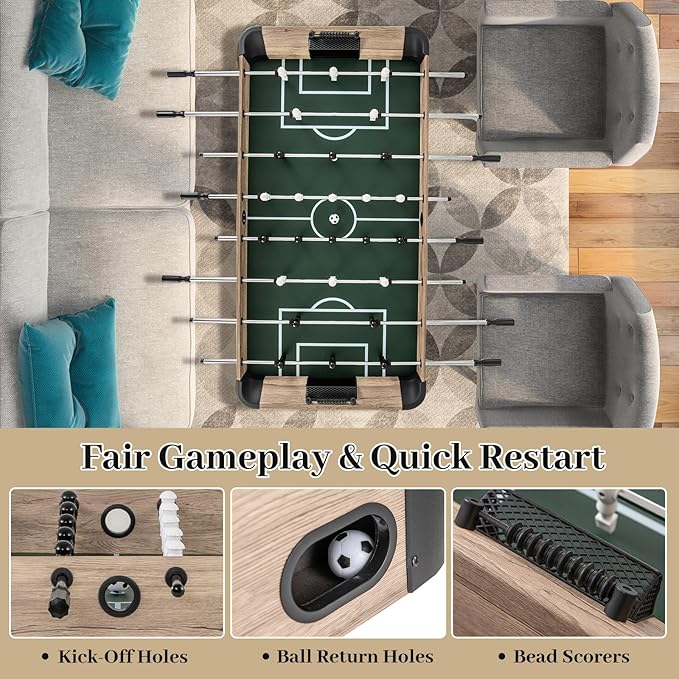 Giantex 54 Inch Foosball Table - Wood Football Table Competition Sized, Arcade Soccer Game Table with 2 Balls, Full Size Foosball Table Adult Size for Kids Teens, Home, Game Room, Oak